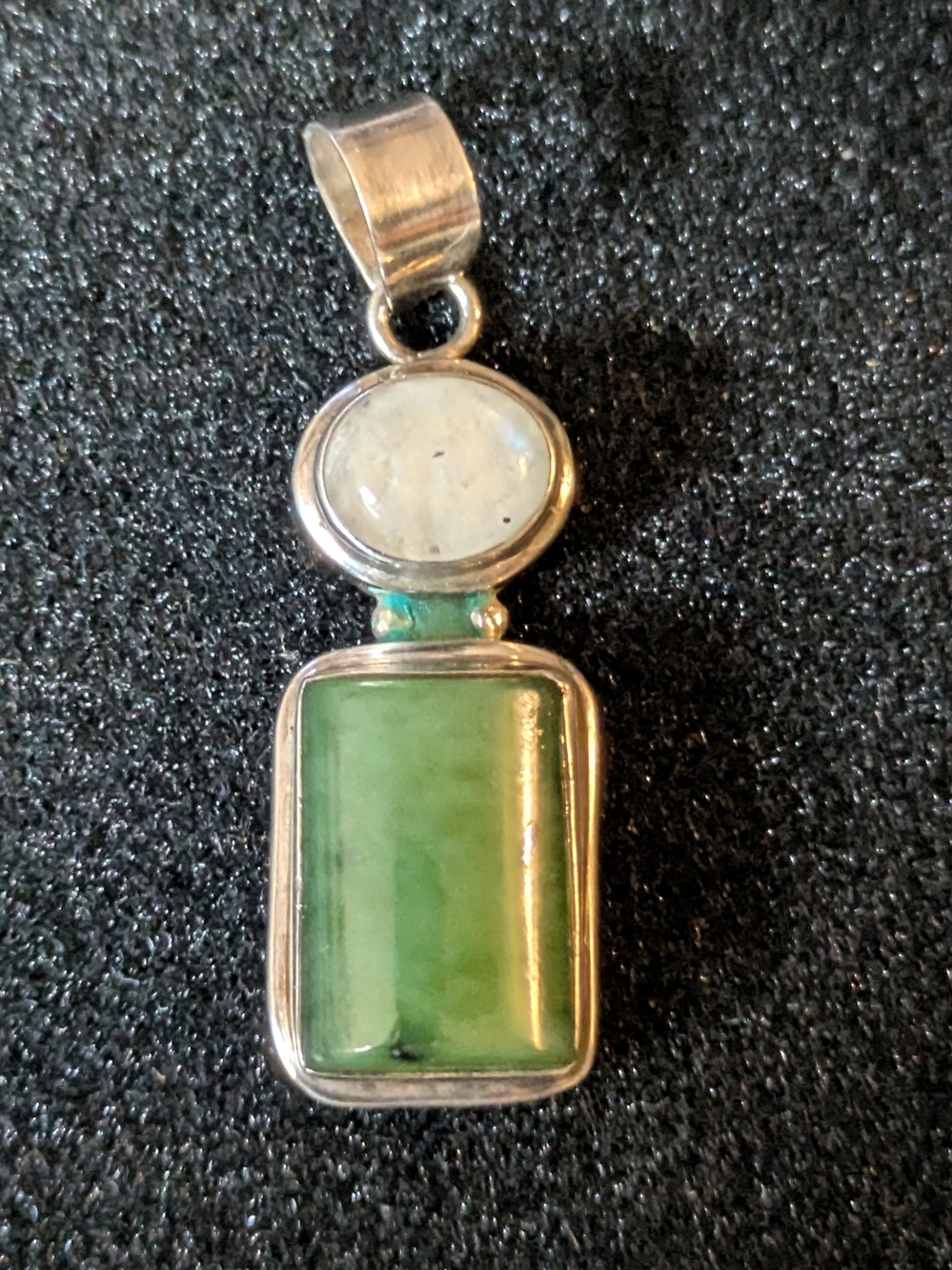 Sterling Silver Stamped 925 Green And White Natural Stone Pendant